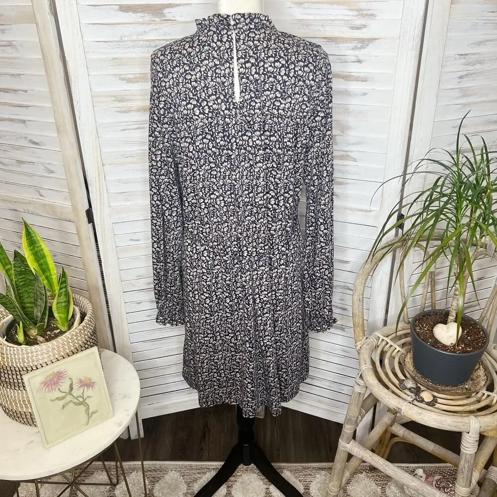 BODEN Women's 10R Long Sleeve Belted Shift Ditsy Floral Dress Beige Black Retro - Picture 5 of 15